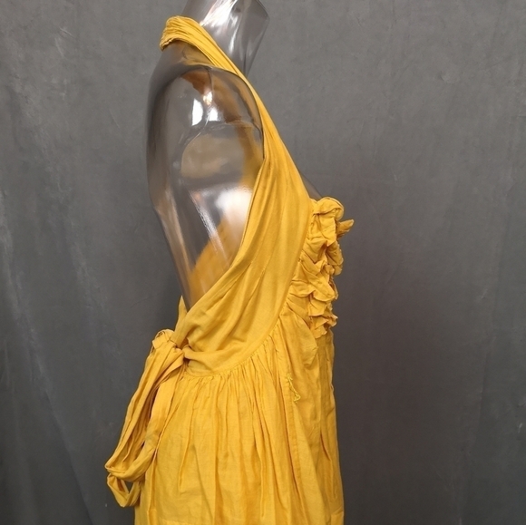 Vintage designer Rachel Roy bright yellow ruched tucked cotton halter top - Picture 8 of 14